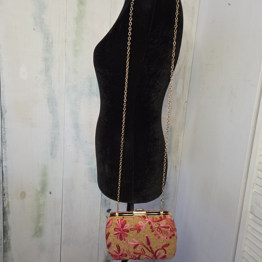 Floral Embroidered Pink and Gold Women's Bag